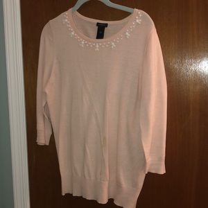 Ann Taylor Pink soft cotton sweater with beading
